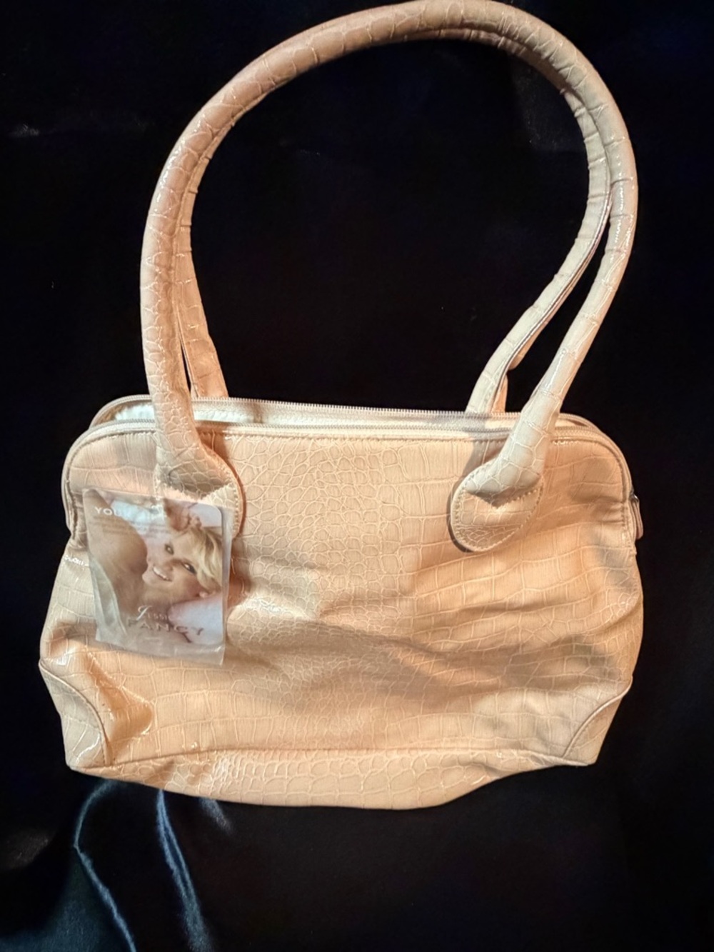 Jessica Simpson Cream Croc-Embossed Shoulder Bag